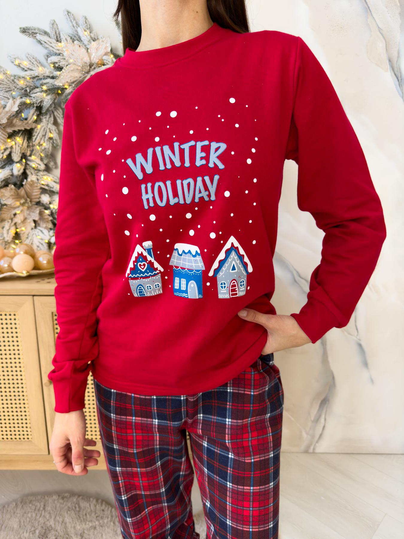 Пижама женская XL Новогодняя теплая Хлопковая с Начесом Winter Holiday COSY