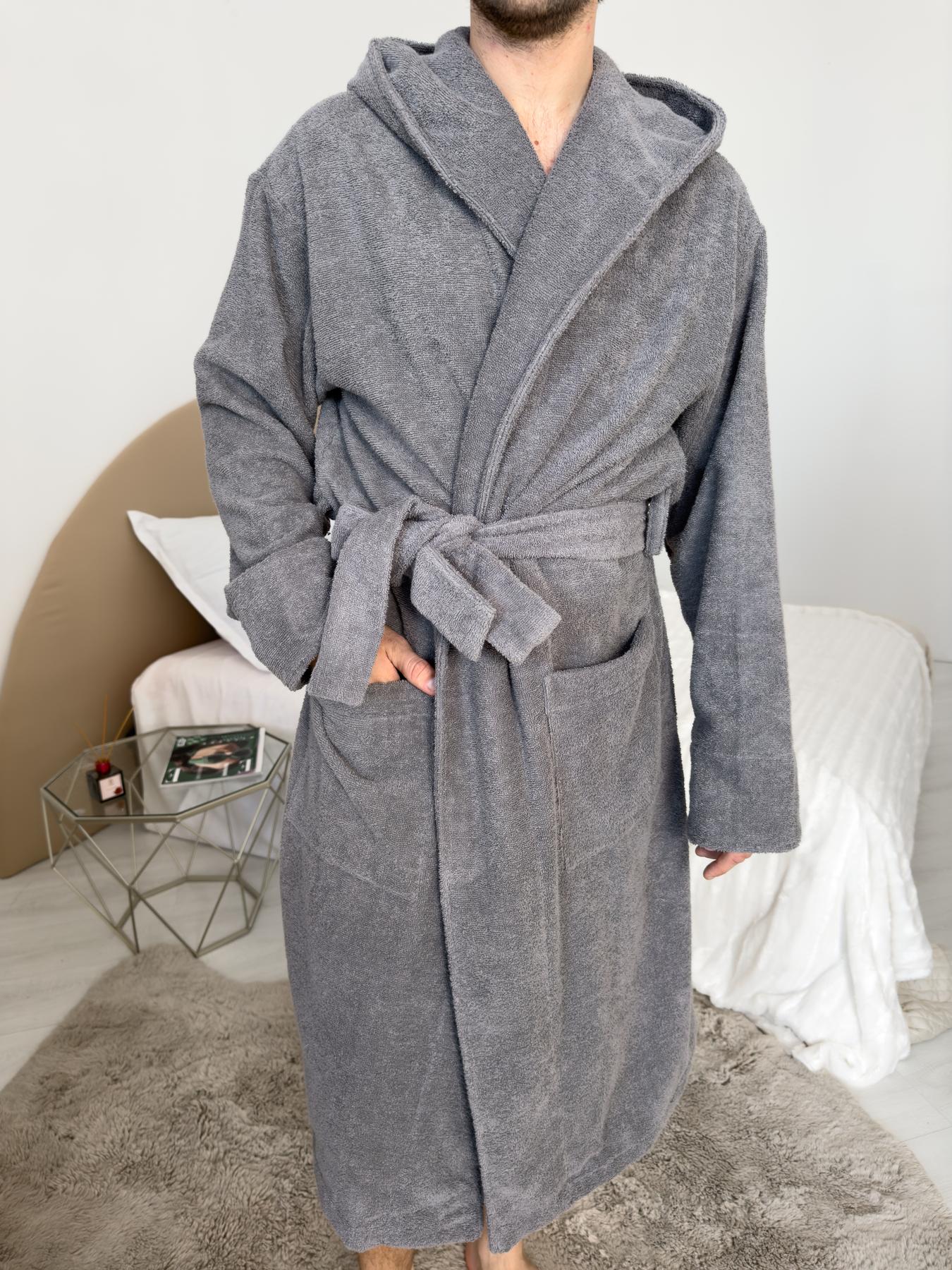 Халат мужской 2XL махровый с Капюшоном Серый Fortune COSY