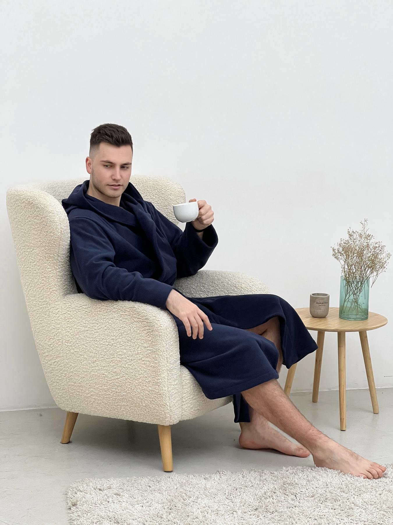 Халат чоловічий 2XL флісовий з Капюшоном Синій COSY - фото 4
