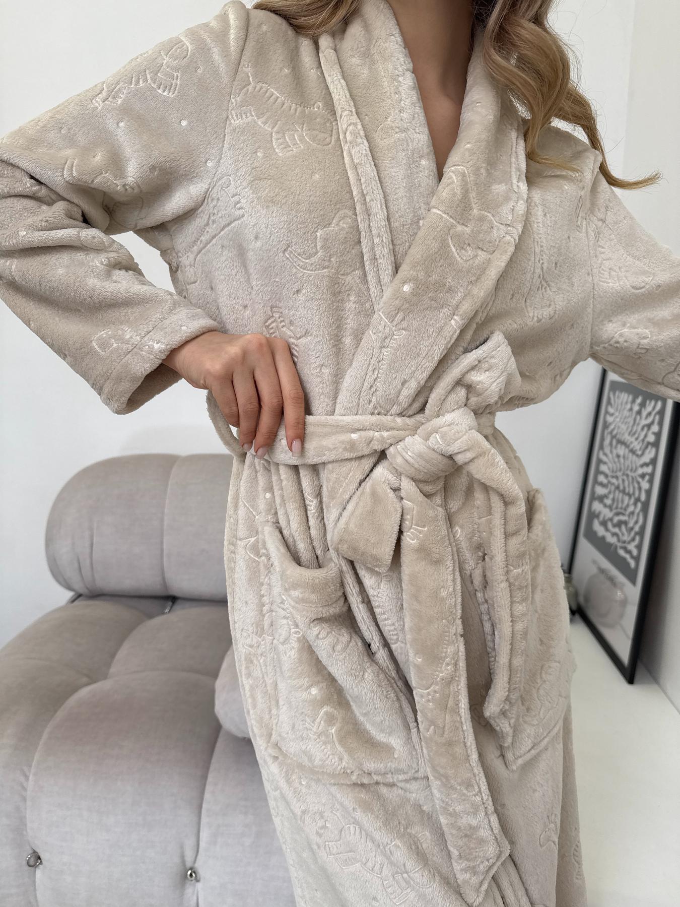 Халат женский S-M велсофт теплый Капучино Сказка COSY - фото 6