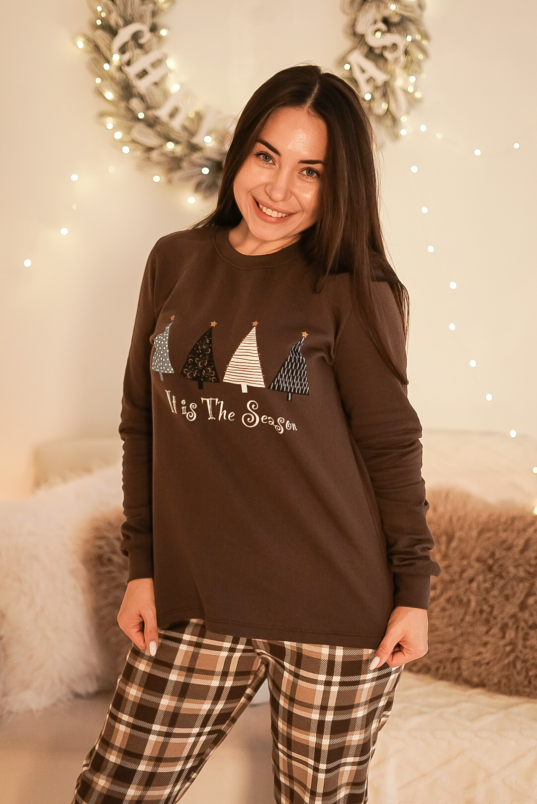 Пижама женская 2XL теплая Коричневая Праздничный Уют COSY