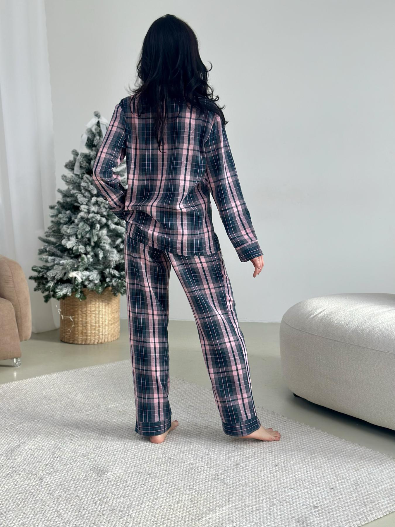 Пижама женская L в клеточку (рубашка + штаны) Розово-Серая COSY - фото 7