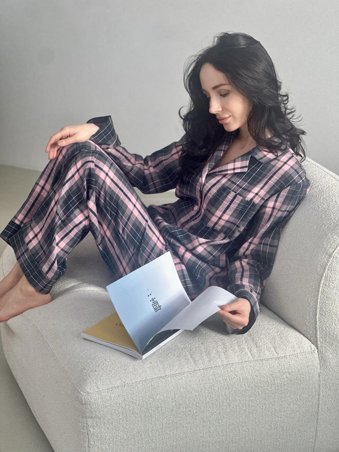 Пижама женская L в клеточку (рубашка + штаны) Розово-Серая COSY - фото 10