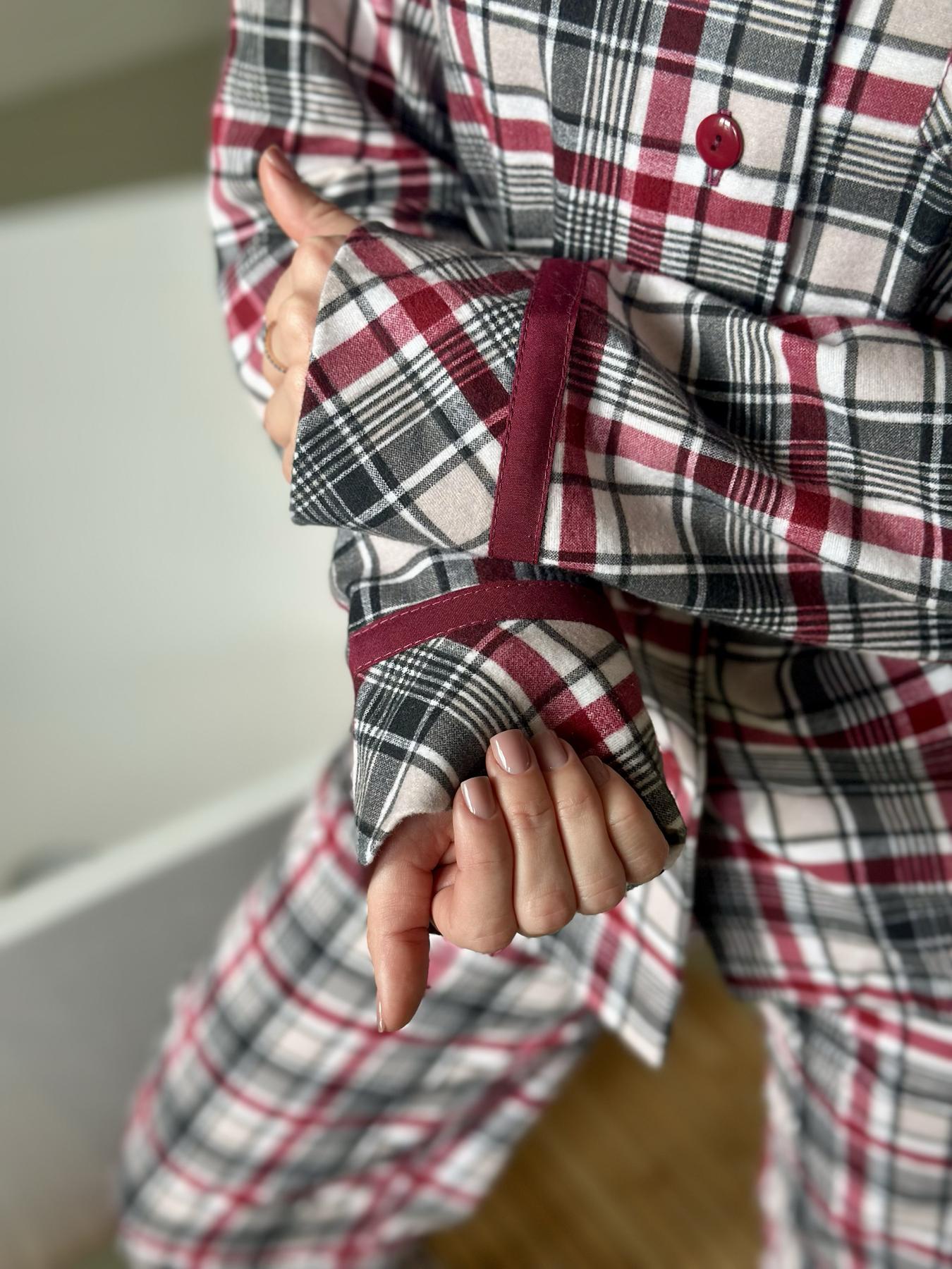 Пижама женская L в клеточку (рубашка + штаны) Бордово-Серая COSY - фото 7